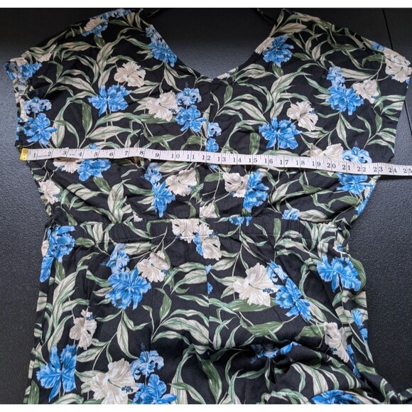 Kensie Jeans Tie Back Linen Blend Jumpsuit In Hibiscus Sky Combo Large - Picture 5 of 15